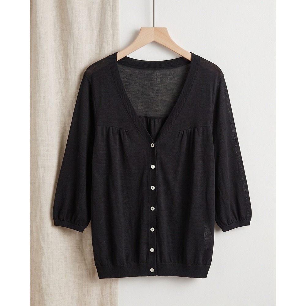 Alfani 1X Woman Cardigan Sweater Black V-Neck Button Front 3/4 Sleeve Layering